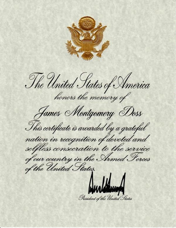 Service Recognition (signed by Trump)